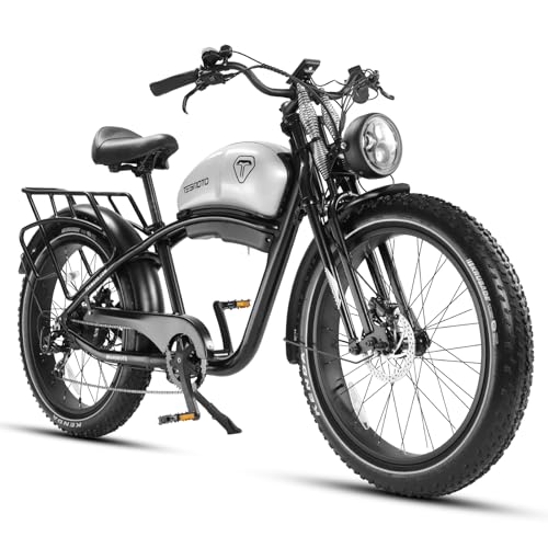 Electric Motorcycle 1500W Motor 52V 20AH 34MPH 75Mils Retro Style Moped Ebike 26"x4.0" Fat Tire Dual Hydraulic Full Suspension U62601