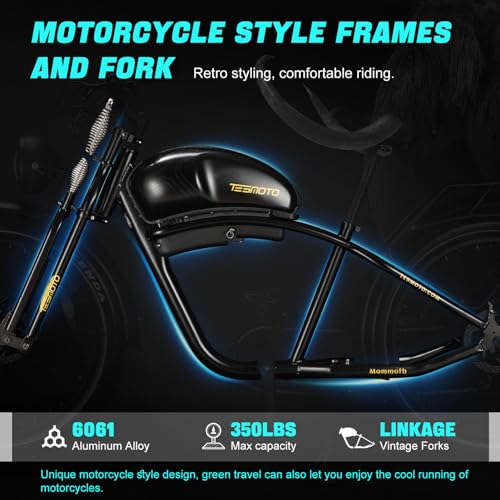 Electric Motorcycle 1500W Motor 52V 20AH 34MPH 75Mils Retro Style Moped Ebike 26"x4.0" Fat Tire Dual Hydraulic Full Suspension U62601