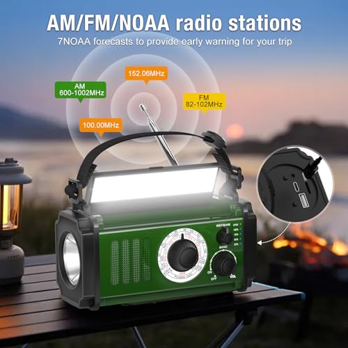 37000mWh Hand Crank Solar NOAA AM FM Weather Radio with Flashlight Reading Lamp SOS Alarm Compass Power Bank E87791