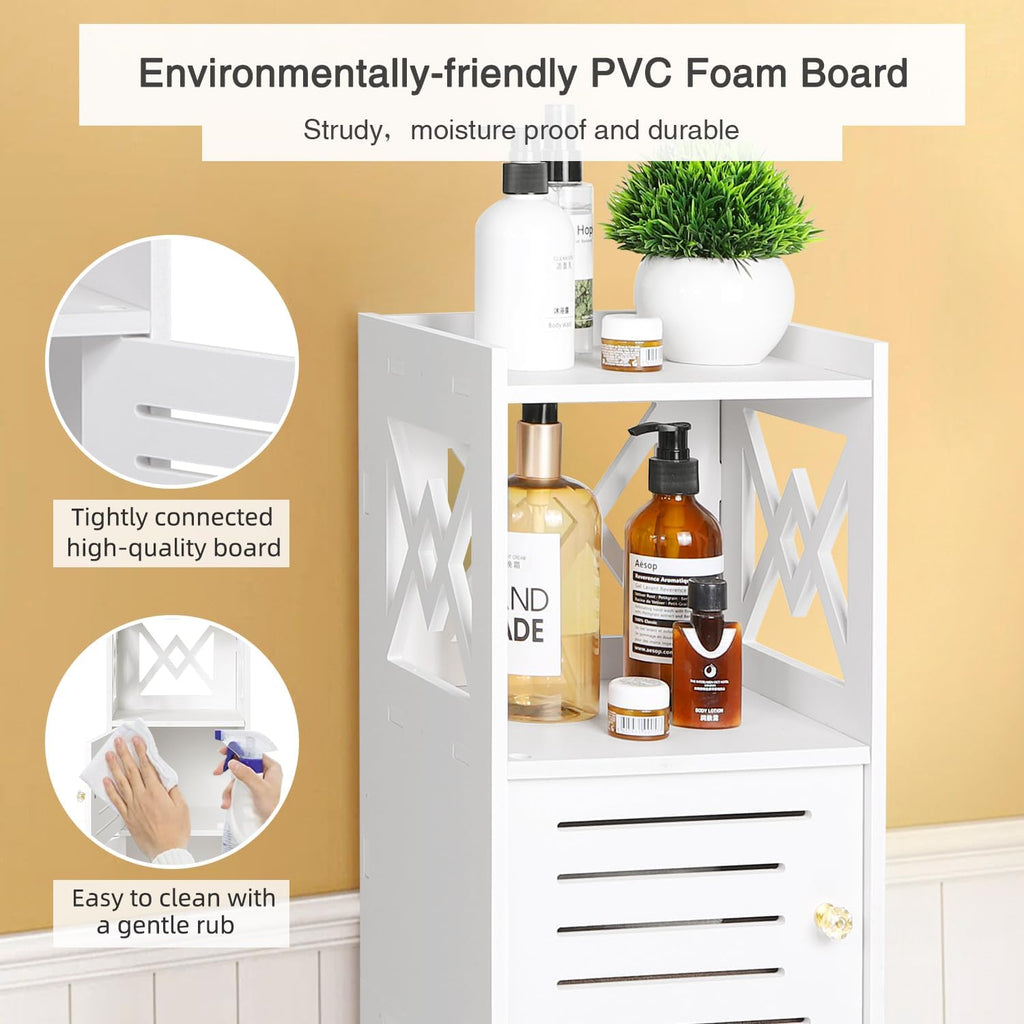 Slim Bathroom Storage Cabinet with Double Door and 3 Tier Shelf B4259