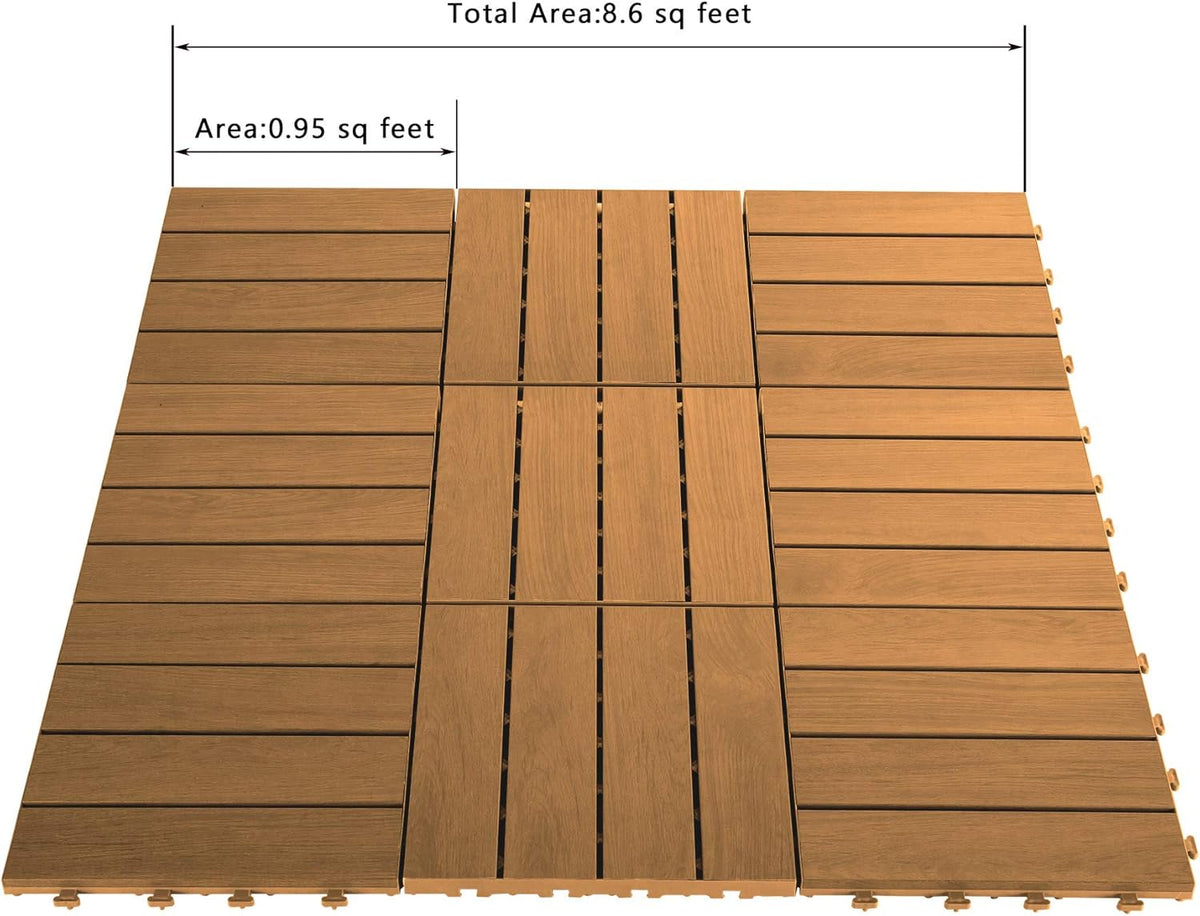 9PCS Aluminum Interlocking Deck Patio Tiles, 12” x 12” Wood Acacia B433