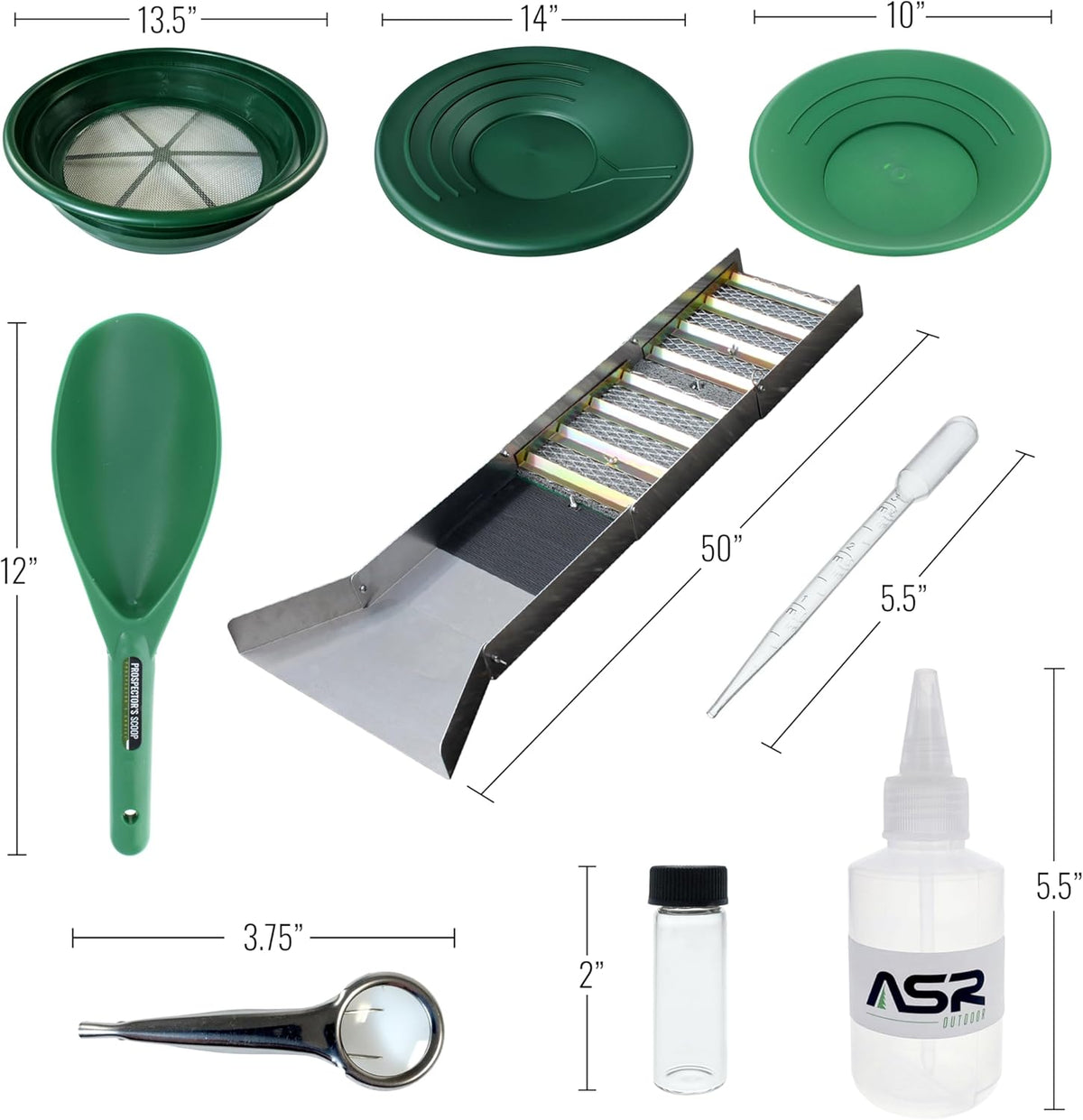 50 Inch Folding Sluice Box and Classifier Screens, 16pc Gold Prospecting Equipment Kit K4960