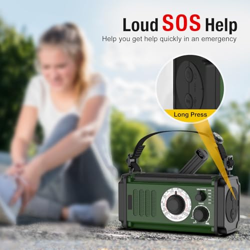 37000mWh Hand Crank Solar NOAA AM FM Weather Radio with Flashlight Reading Lamp SOS Alarm Compass Power Bank E87791
