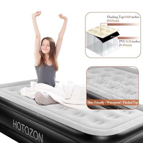 Twin Air Mattress with Built-in Pump, 18" Foldable Blue Air Bed W9719