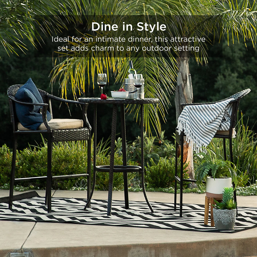 3-Piece Outdoor Wicker Patio Bar Table Bistro Set with Barstools N507