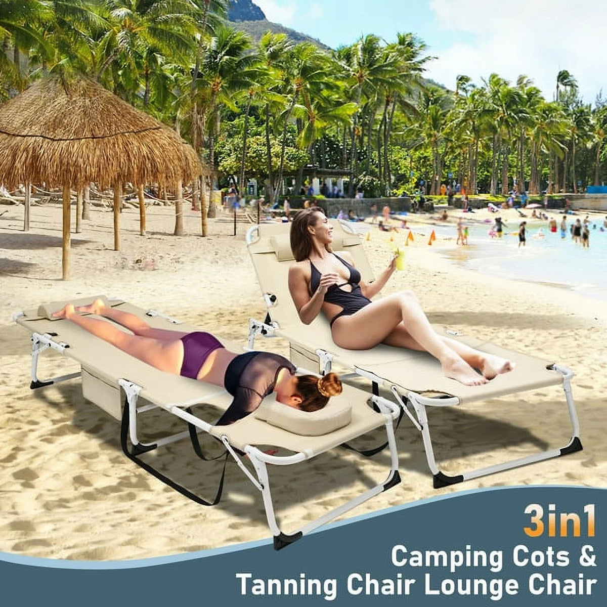 Heavy Duty Tanning Chair with Face & Arm Holes Adjustable 5-Position Folding Chaise Lounge Chair E182