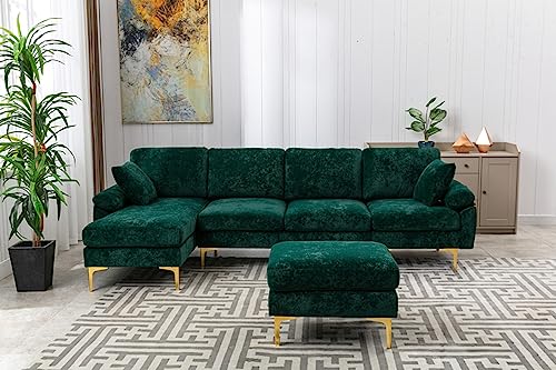Purple 114 Inch Fabric Upholstered Modular Sectional Sofa with Chaise Lounge Ottoman and 2 Pillows D904575