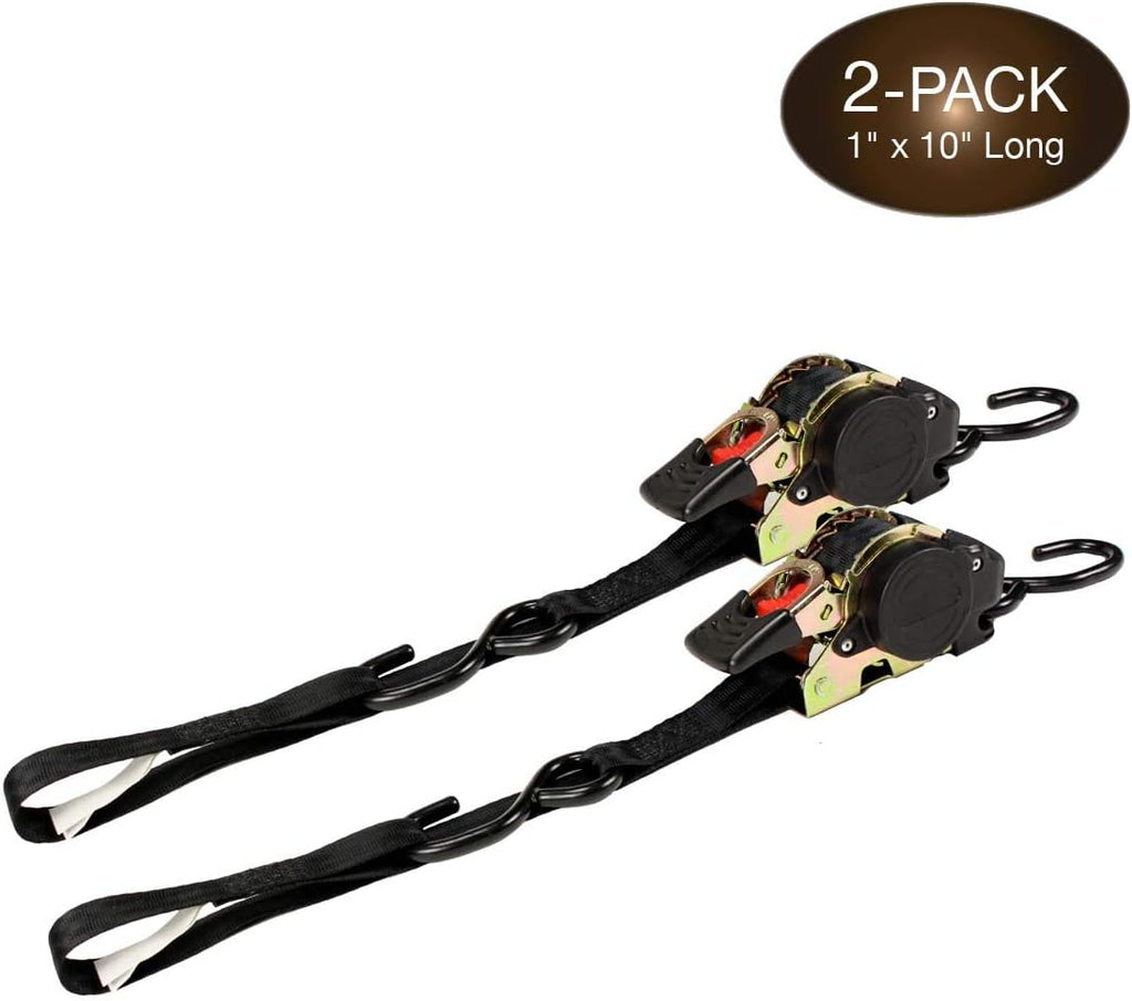 2 Auto Retract Ratchet Straps 1 x 10' Retractable Cargo Tie-Downs K8144