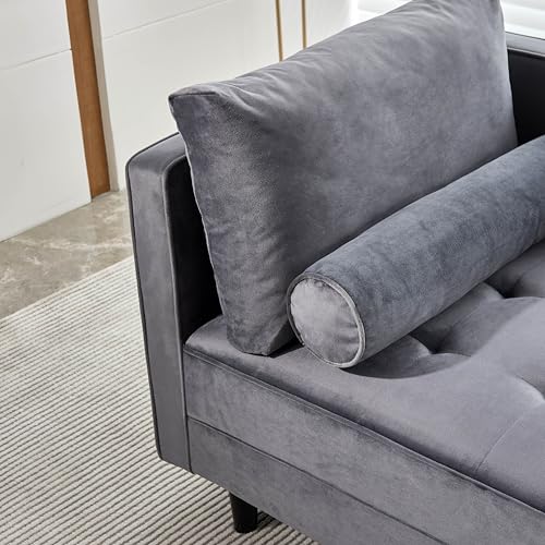 64" Upholstered Velvet Chaise Lounge with Left Armrest & Lumbar Pillow L356