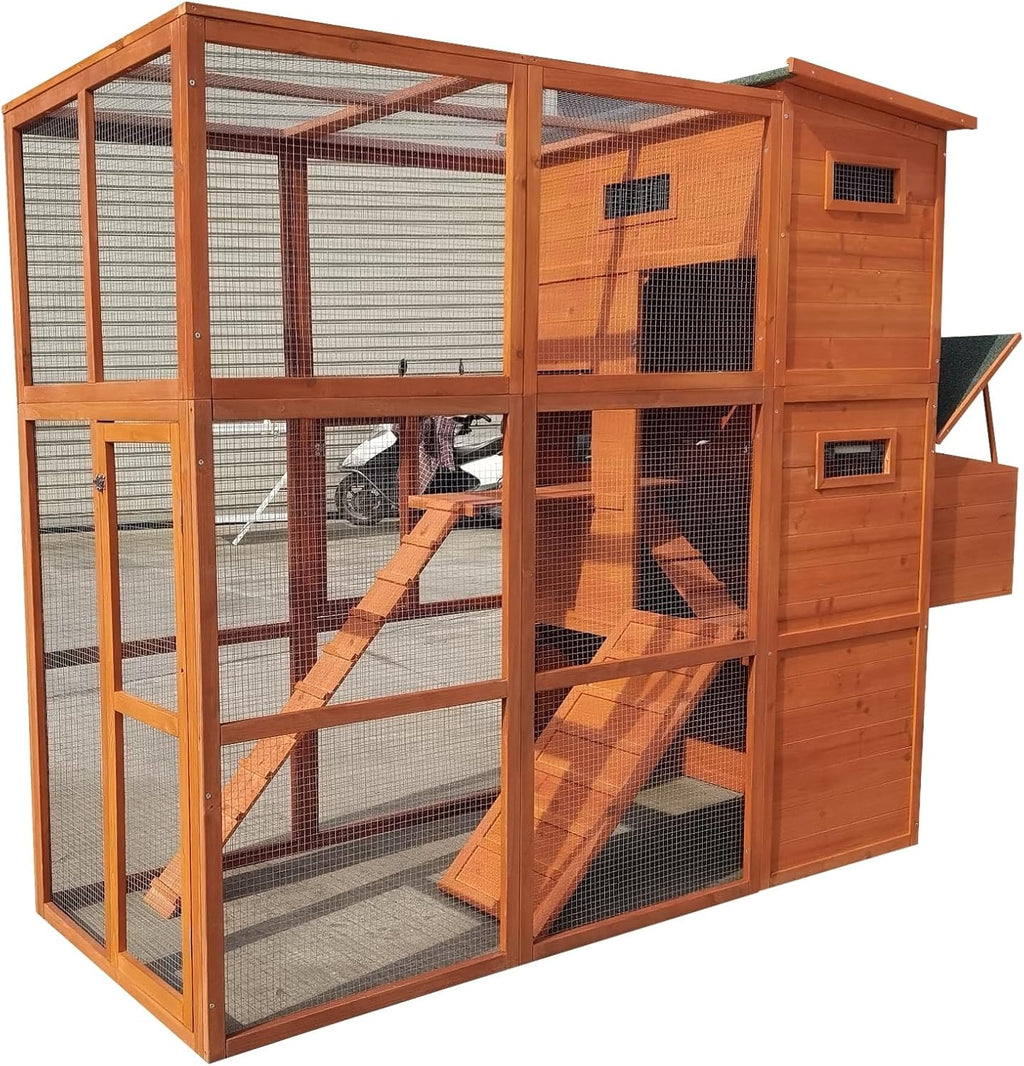 90.6" Wood Chicken Coop Hen House Nesting Box Run Cleaning Tray Y388