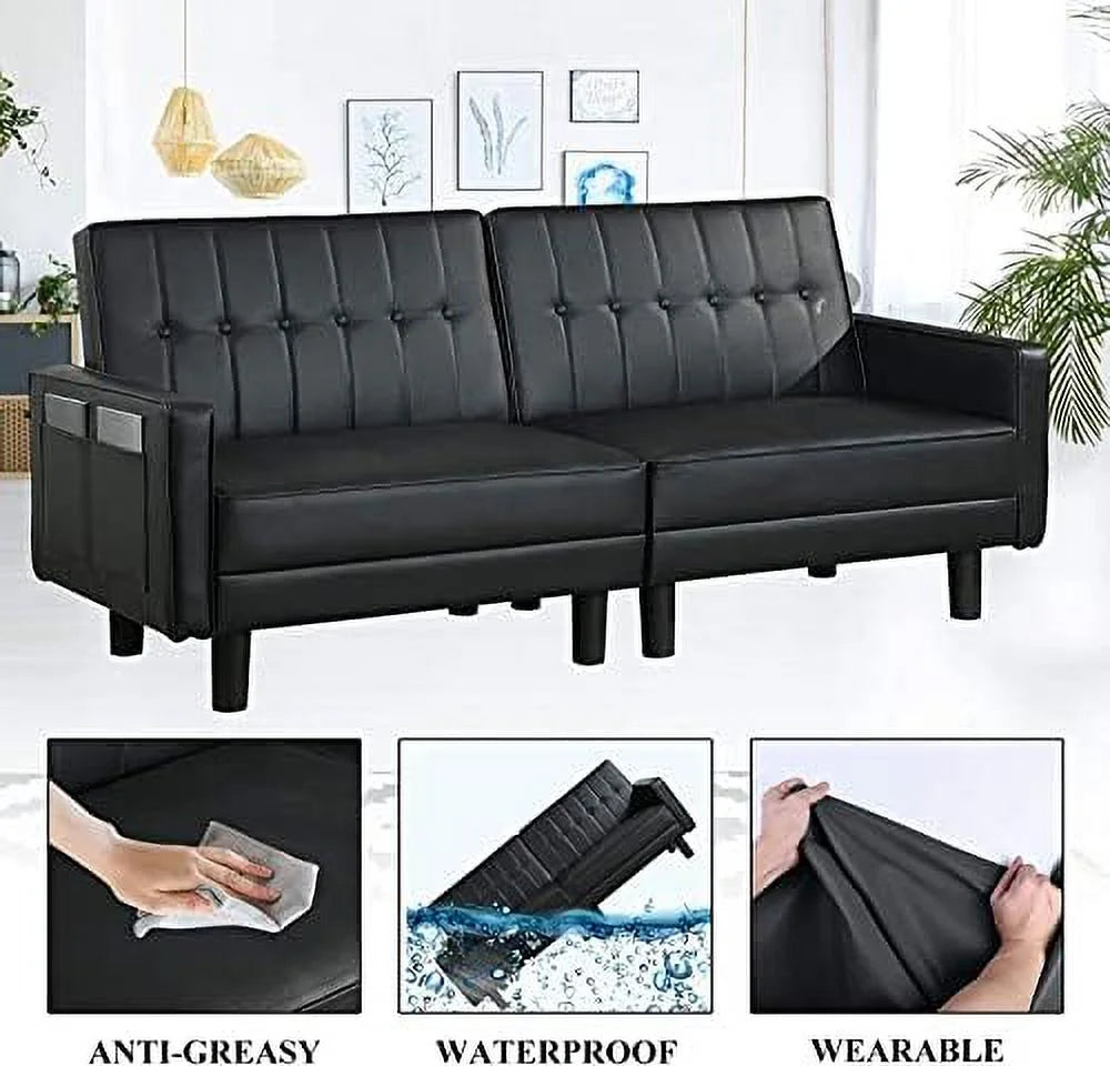 Faux Leather Convertible Folding Futon Sofa Bed Couch Z381180