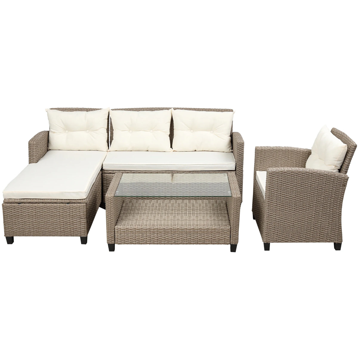 Beige Brown 4 Piece Wicker Rattan Sectional Sofa W695679