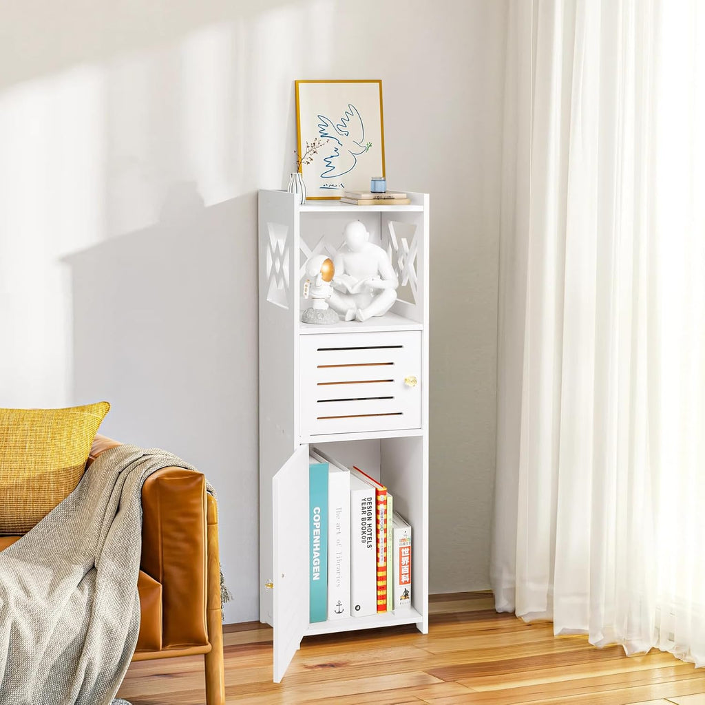 Slim Bathroom Storage Cabinet with Double Door and 3 Tier Shelf B4259