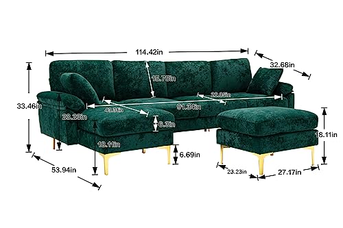 Purple 114 Inch Fabric Upholstered Modular Sectional Sofa with Chaise Lounge Ottoman and 2 Pillows D904575