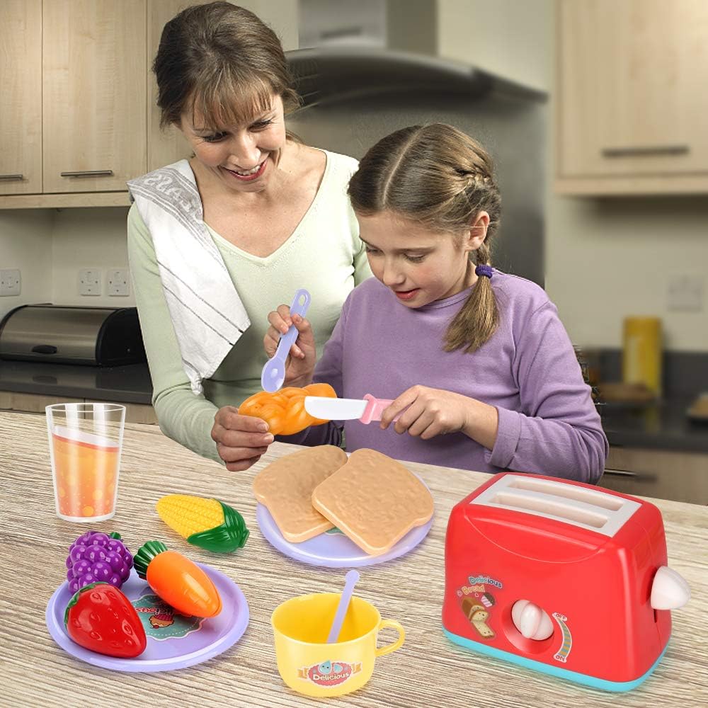 Kids Assorted Kitchen Appliance Toys, Pretend Kitchen Toy Set Includes Coffee Maker, Blender and Toaster, Cutting Play Food and Kitchen Utensils Accessories K660