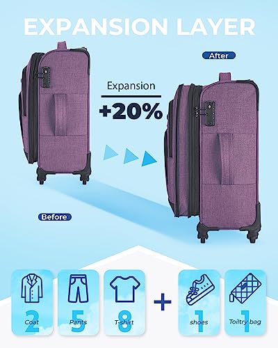 Black Expandable 20 inch Carry on Luggage with Spinner Wheels S10058