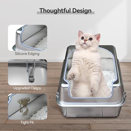 Stainless Steel Enclosed Litter Box with Metal Lid and Scoop E480955