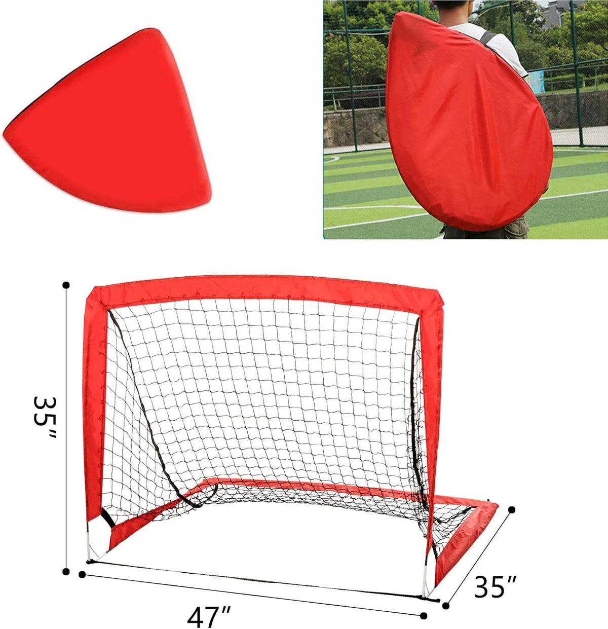 Set of 2 4'x3' Pop Up Soccer Goals with Cones, Carrying Case, Football and Pump Y3908