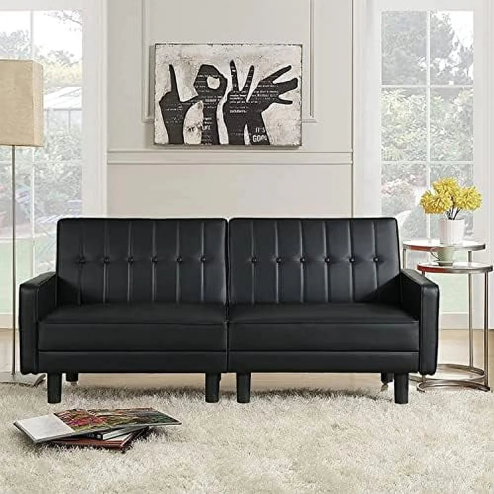 Faux Leather Convertible Folding Futon Sofa Bed Couch Z381180
