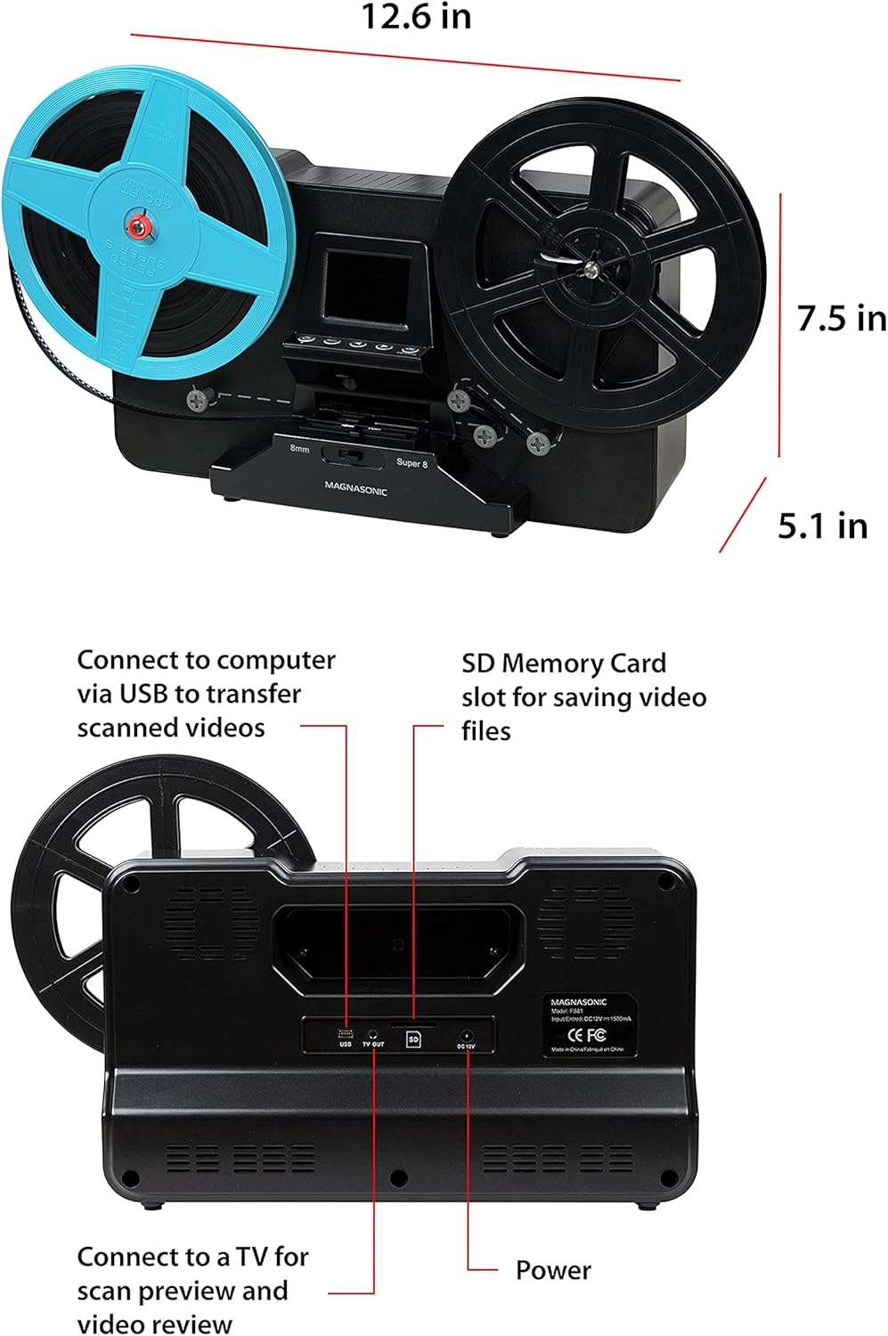 Super 8/8mm Film Scanner with 2.3 Screen C83300