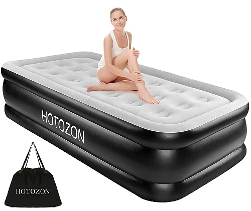 Twin Air Mattress with Built-in Pump, 18" Foldable Blue Air Bed W9719