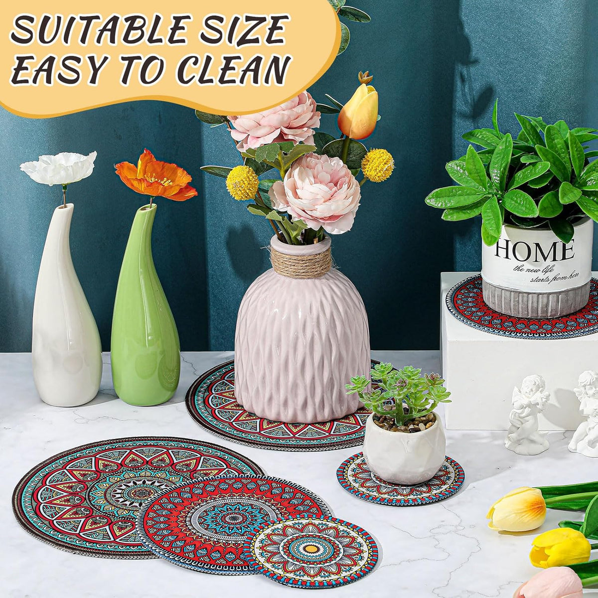 6 Pcs Absorbent Non Slip Round Plant Pot Mat Y691962
