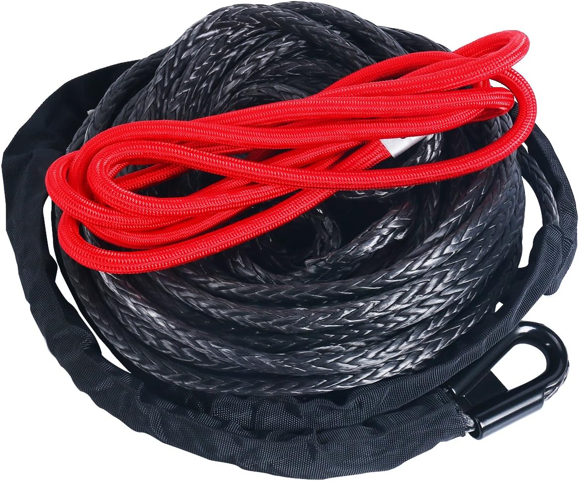 Black Synthetic Winch Rope Cable with Protective Sleeve, 22000lbs, Pack of 2 L44266