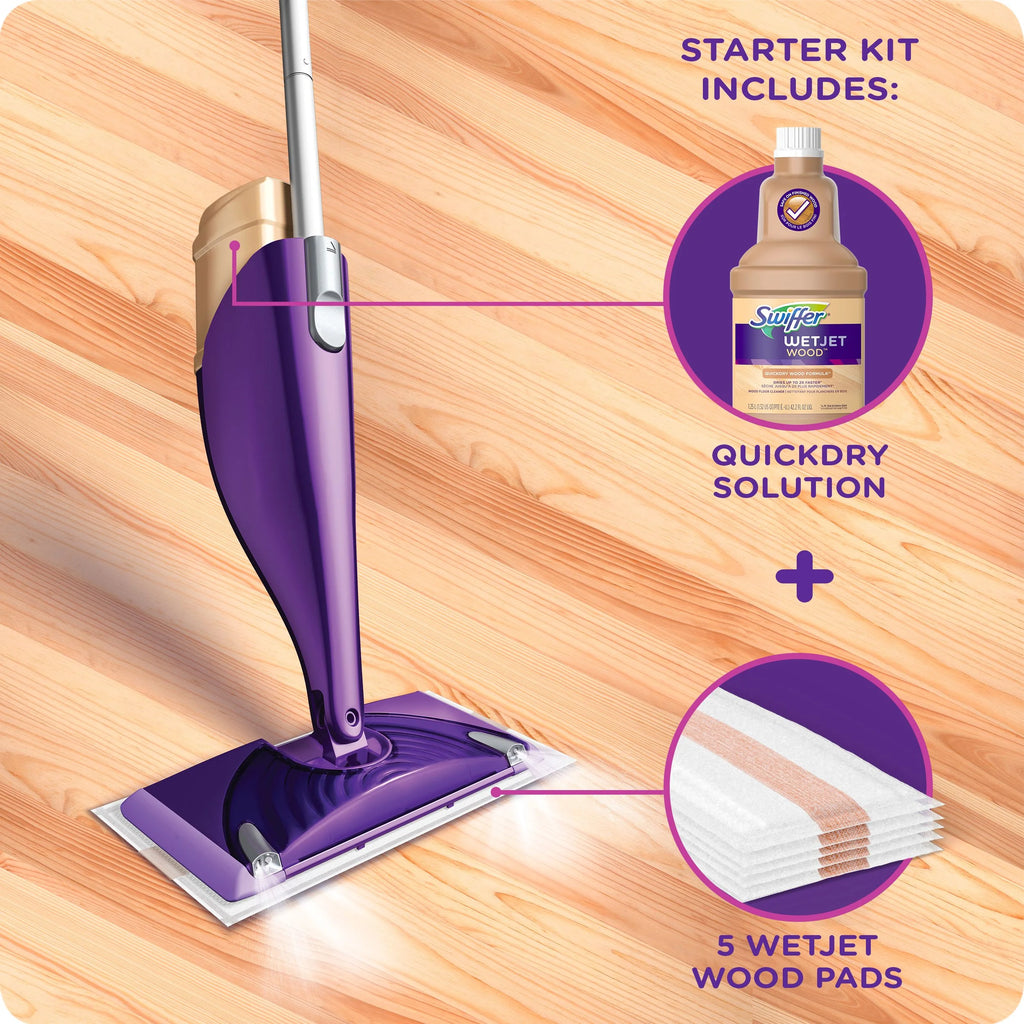 Wood Mop Starter Kit (1 Mop, 5 Pads, 1 Floor Cleaning Solution) Z591086