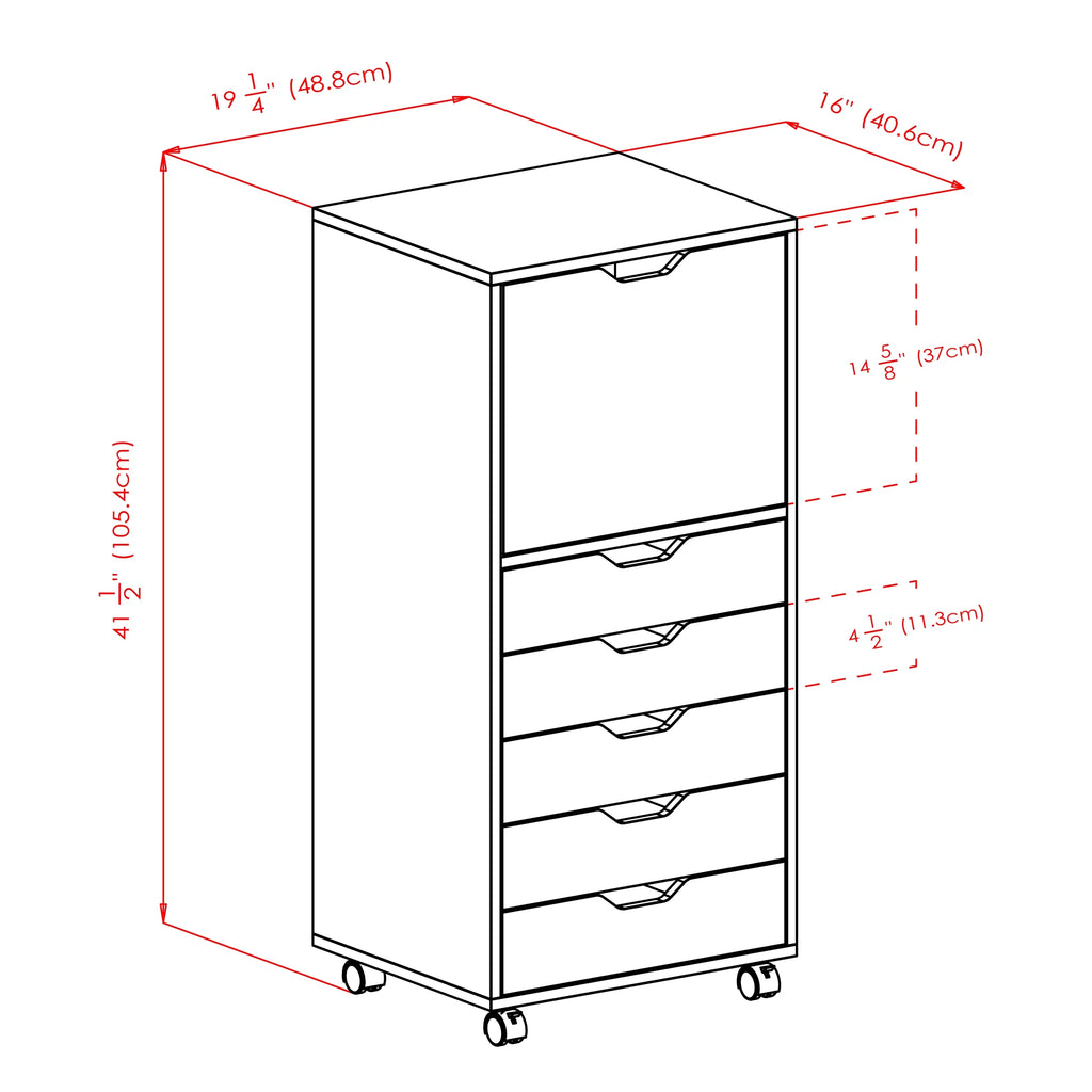 White 5 Drawer Rolling Wood Dresser E12318
