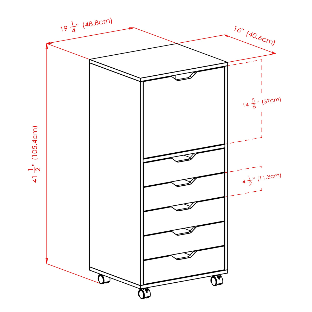 White 5 Drawer Rolling Wood Dresser E12318