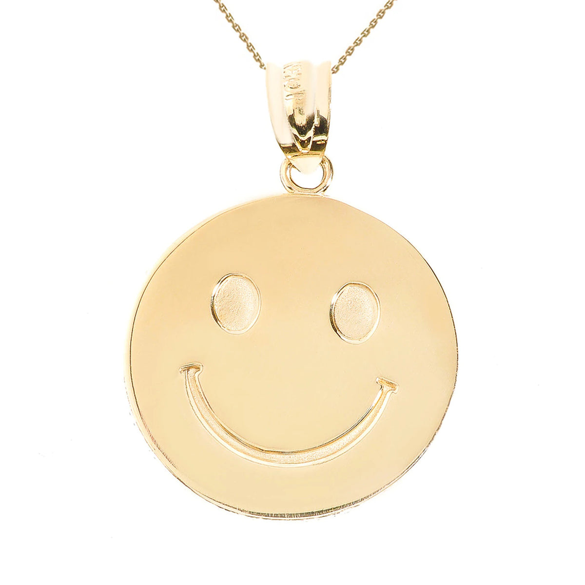 YELLOW GOLD SMILEY FACE DISC PENDANT NECKLACE Y459