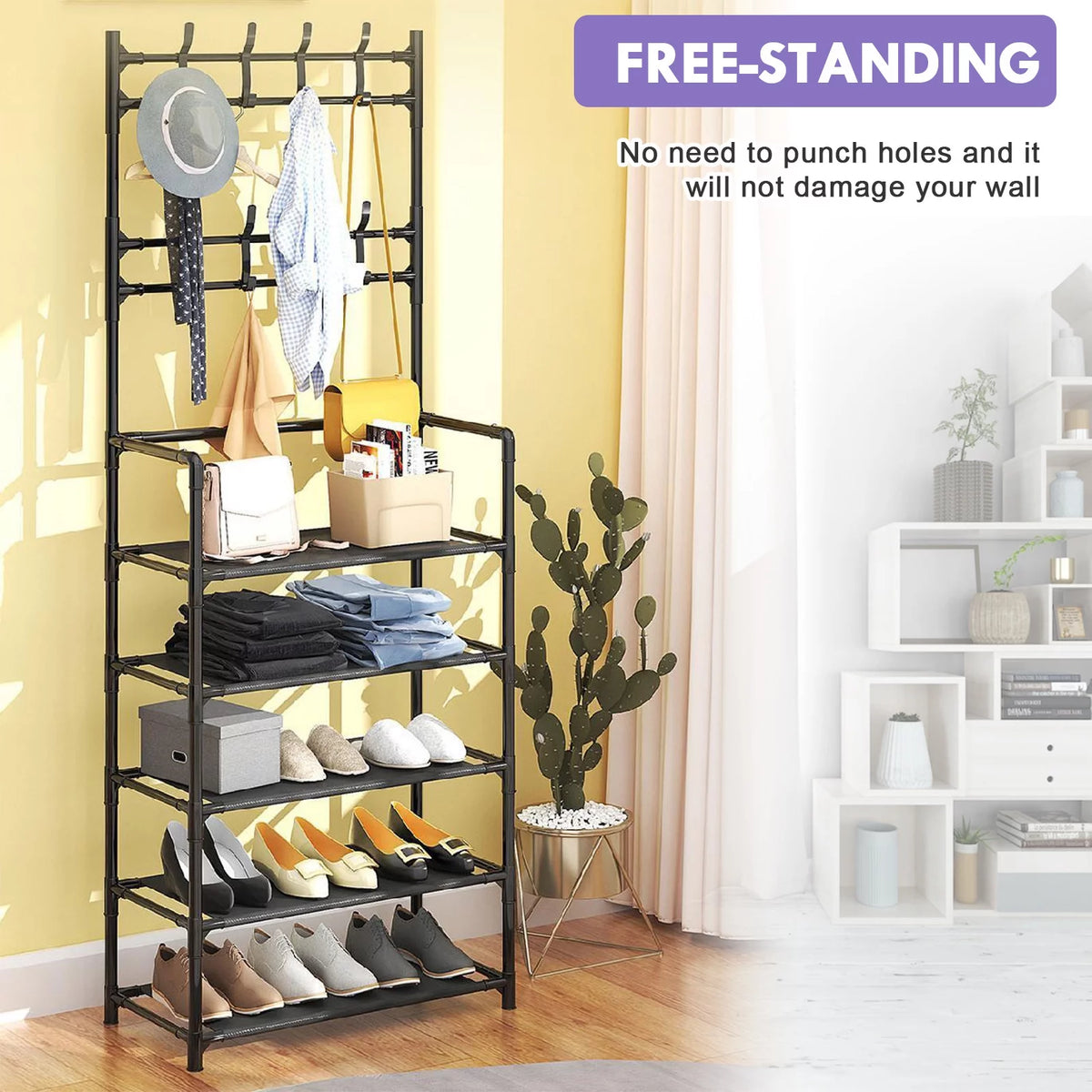 Coat Rack Stand with 5 Shelves Storage Black A1718