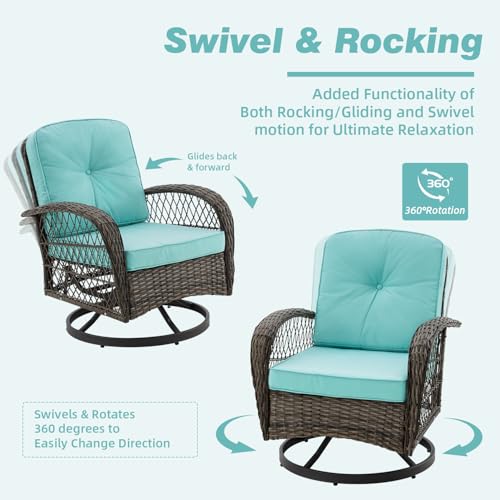 3 Pieces Wicker Patio Bistro Set with Rocking Chair and Glass Coffee Table J272062