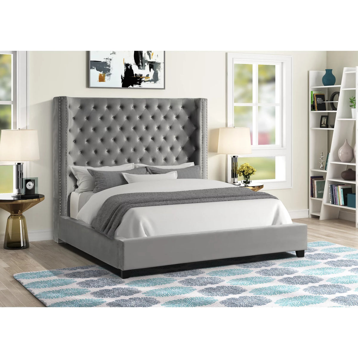 Velvet Upholstered Queen Platform Bed W11994