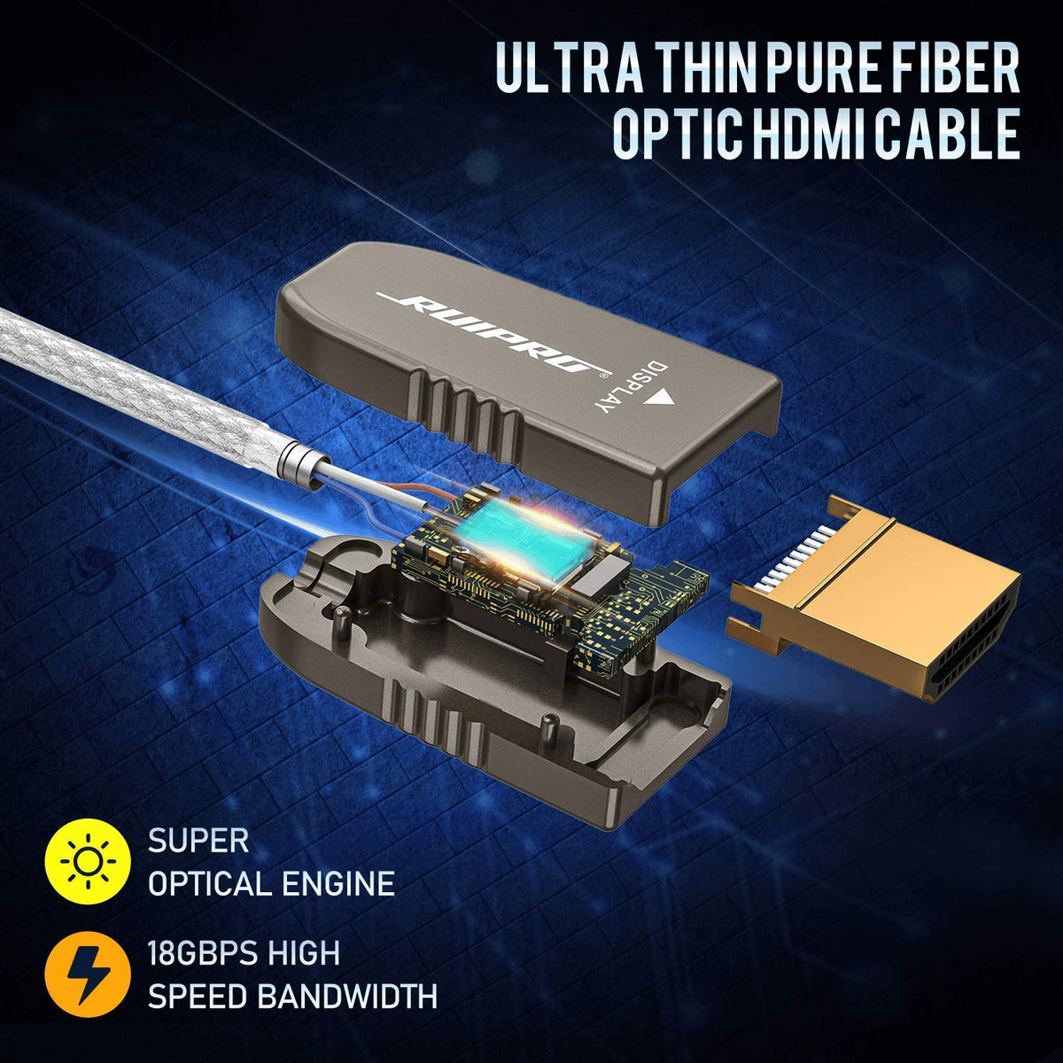 Fiber Optic HDMI Cable 65FT 4K 60FPS HDMI 2.0 18Gbps Active Optical Cable T435305