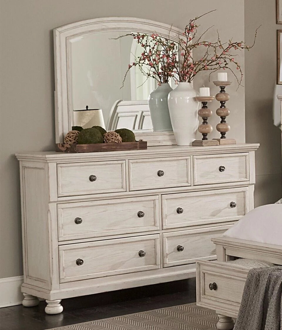 Queen Size 6pc Storage Bed Dresser Mirror White Q4911