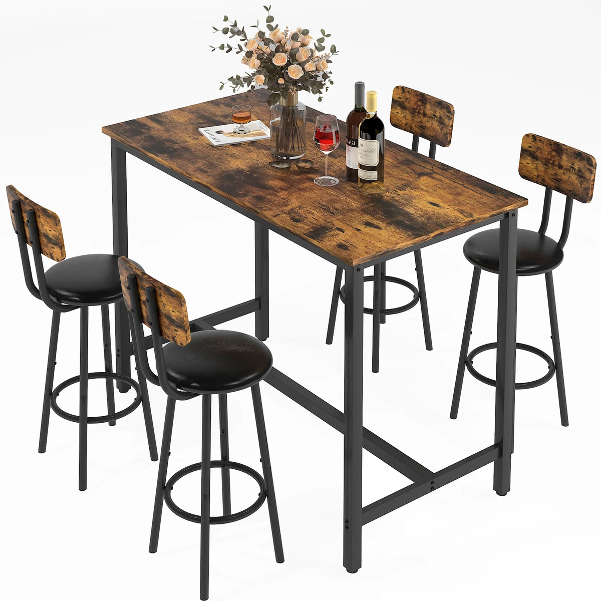 5 Piece Bar Height Dining Table Set with Upholstered Stools C302072