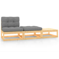 3 Piece Patio Lounge Set with Gray Cushions Middle Sofa and 2 Footstool Outdoor Sectional Sofa Set X41261