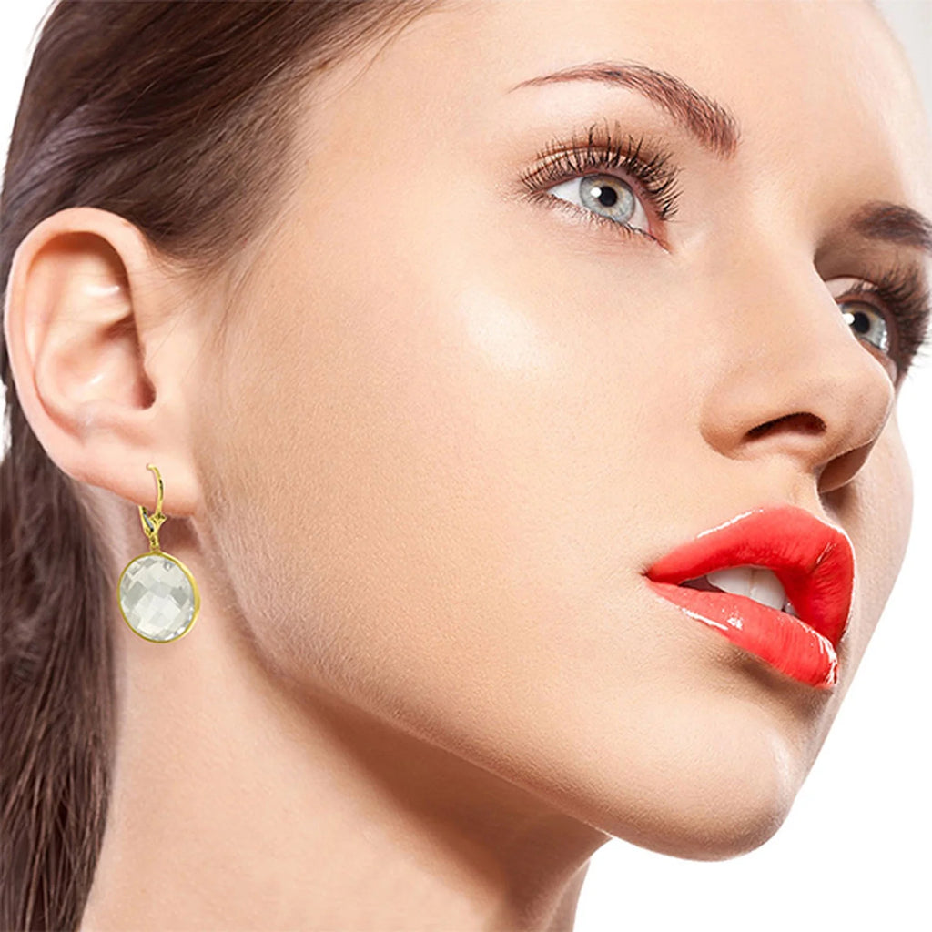 14K Yellow Gold Leverback Earrings with White Topaz I69180