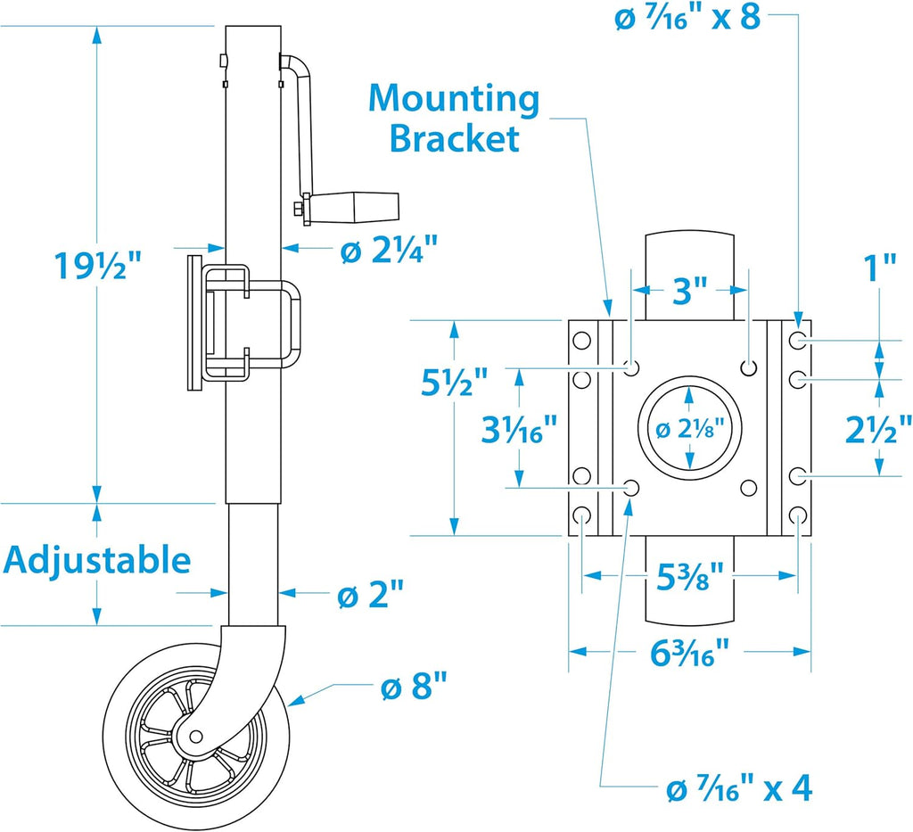 Fold Up Trailer Jack, 22-7/8 Inch Max. Lift, 1,500 Pound Max. Load, Pack of 2 M66908