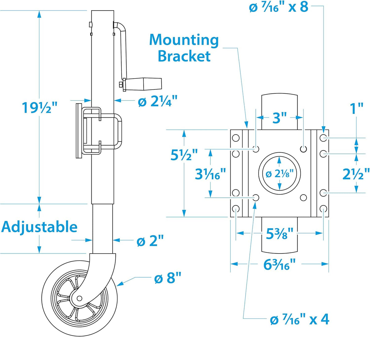 Fold Up Trailer Jack, 22-7/8 Inch Max. Lift, 1,500 Pound Max. Load, Pack of 2 M66908