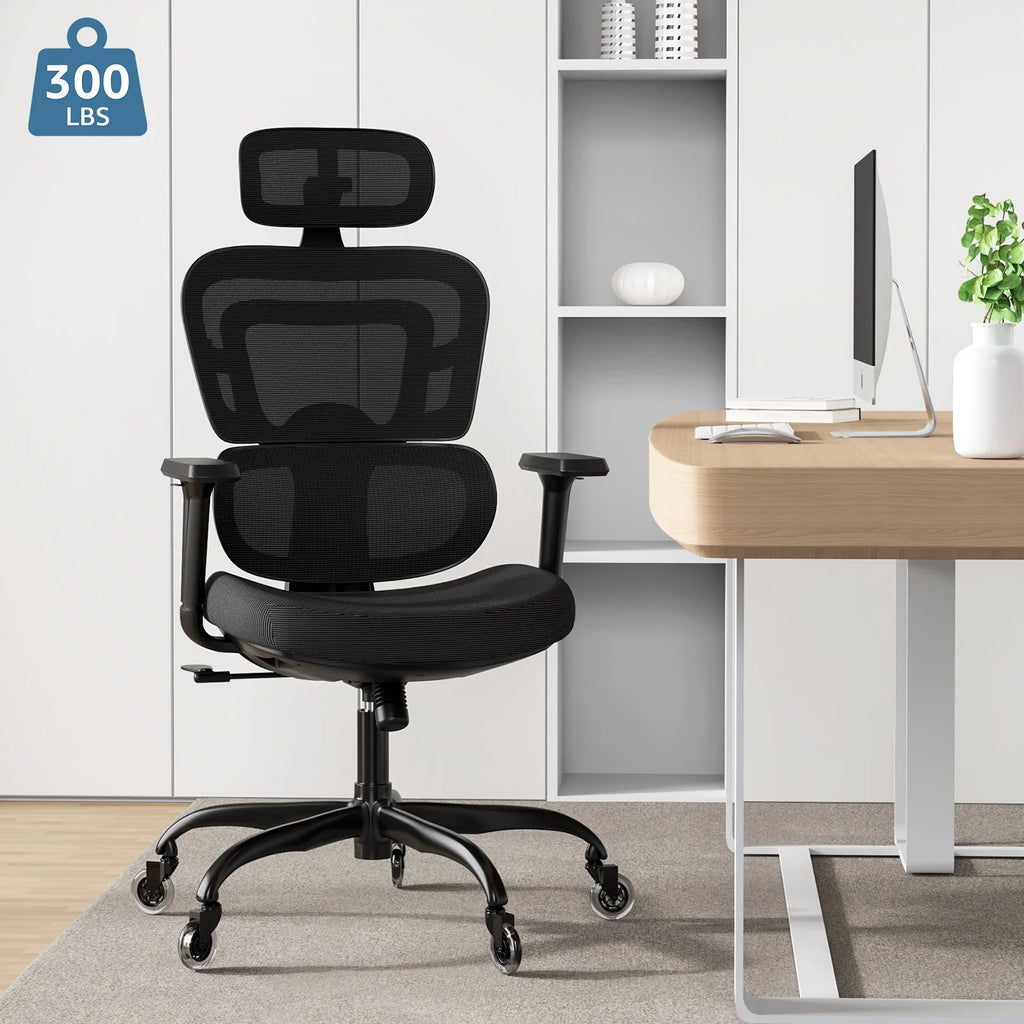 Black Ergonomic Mesh Office Chair with Lumbar Support and Wheels L3038