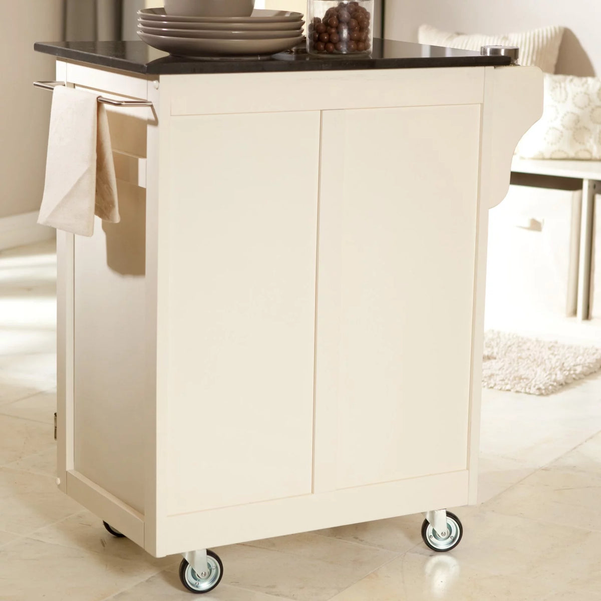 Off White Wood Kitchen Cart W574