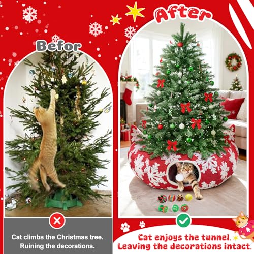 Red Snowflake Cat Tunnel with Washable Mat & 11Pcs Cat Toys H155