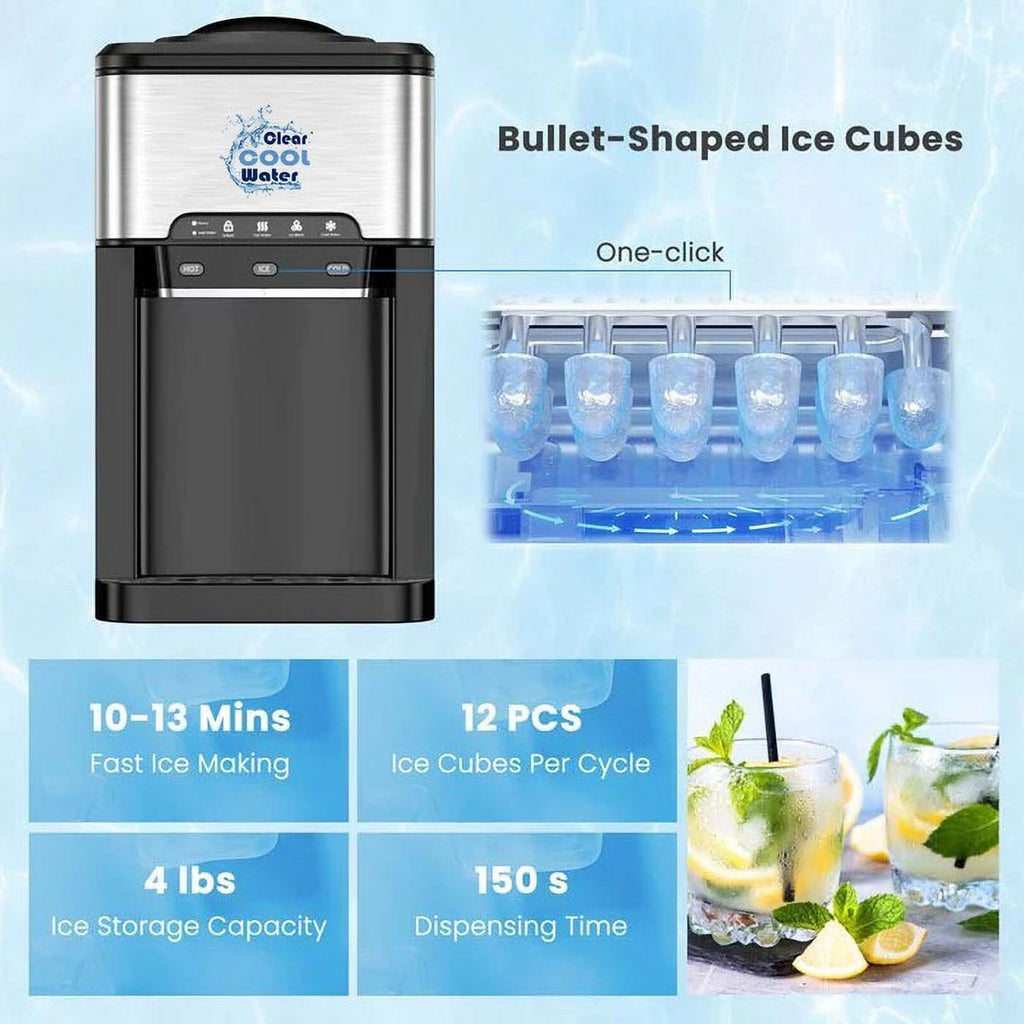 3 in 1 Countertop Water Cooler Dispenser Ice Maker with Ice Block 44 lb Ice Storage V478