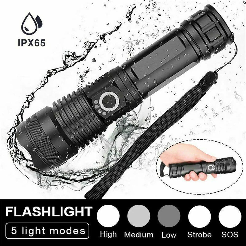 100000 High Lumens Usb Rechargeable Waterproof Flashlight K785
