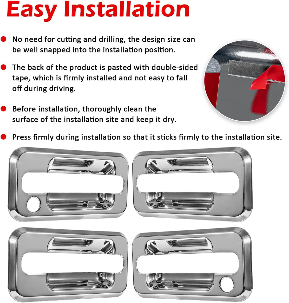 Chrome Door Handle Cover Trims Bezel with Key Hole Pack of 2 F198625