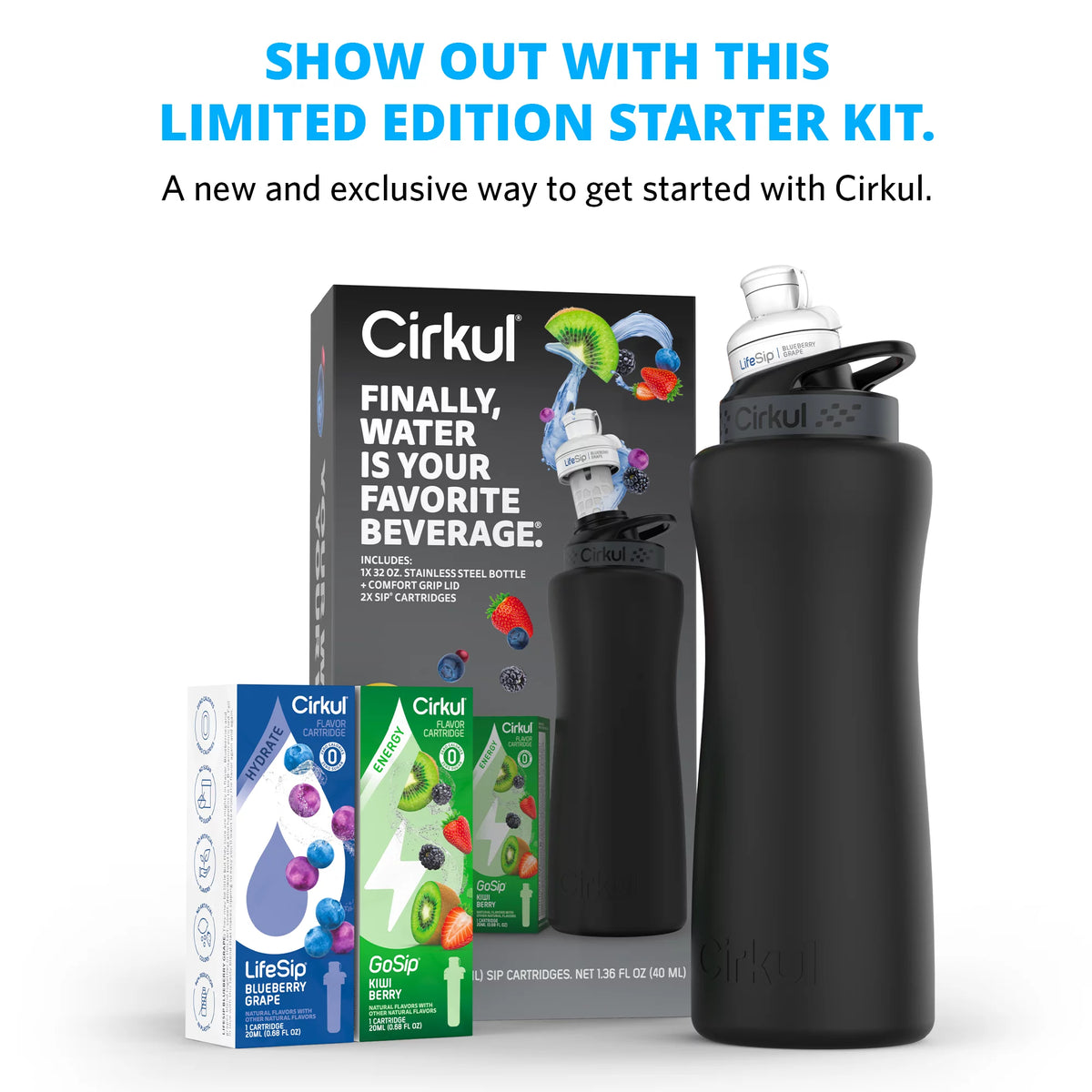 32oz Rose Gold Stainless Steel Water Bottle Starter Kit with Lid and 2 Flavor Cartridges Q107498