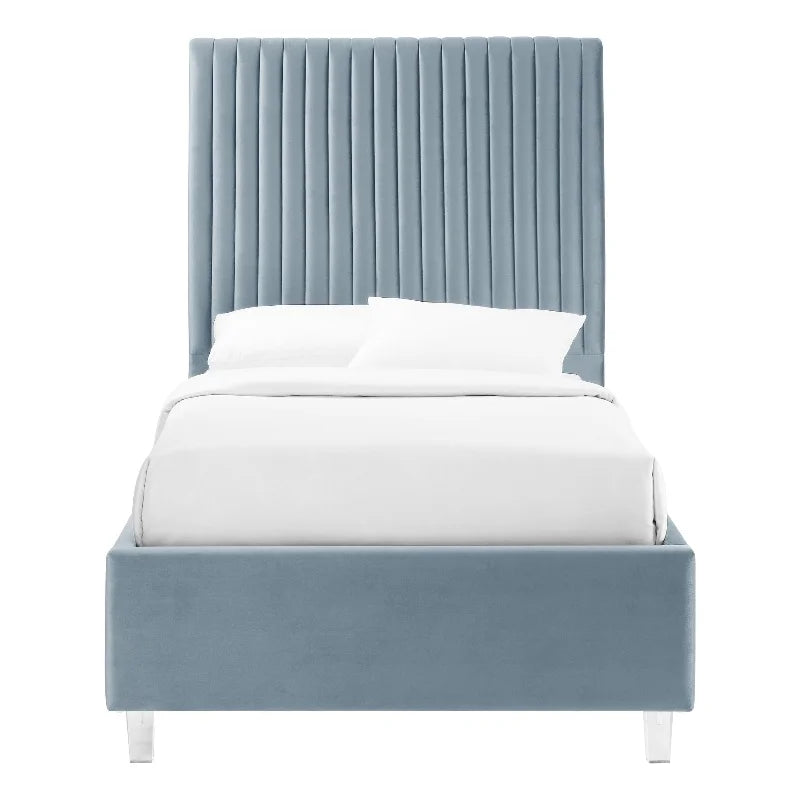 Velvet Full Platform Bed Slate Blue W400593