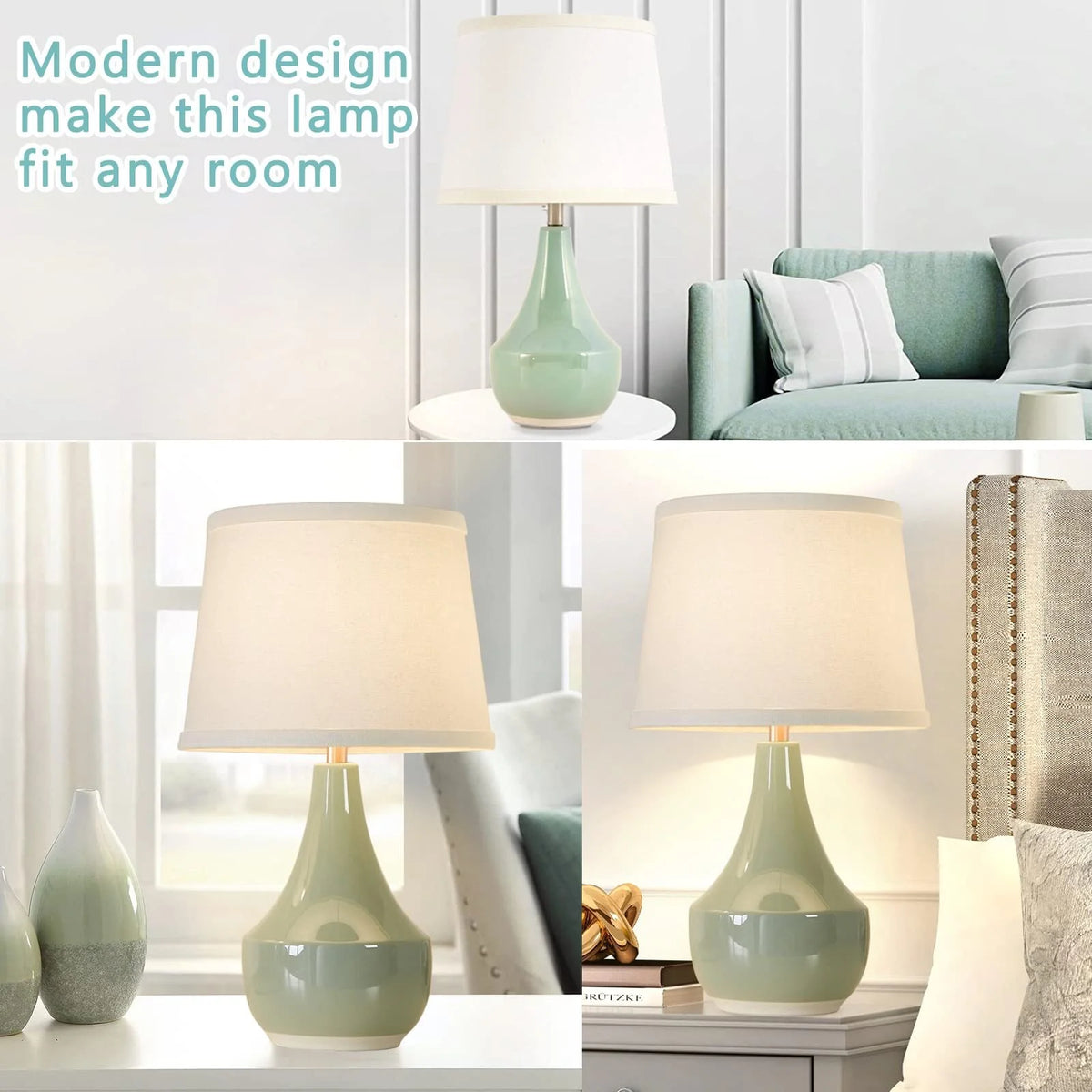 Sage Green Ceramic Table Lamp Set of 2 with Rocker Switch R48882